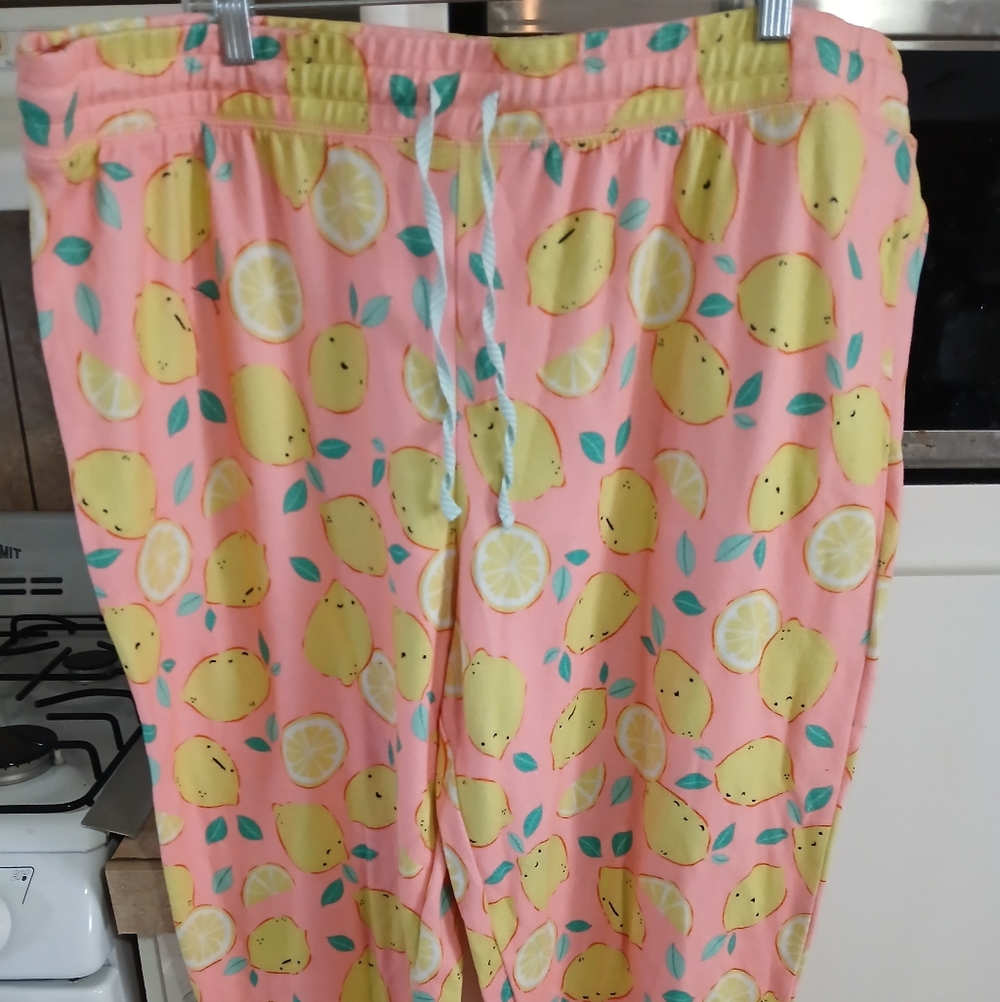 Briefly Stated Women' Pajama Pants Plus Size 3X 22W-24W Peach with Happy Lemon